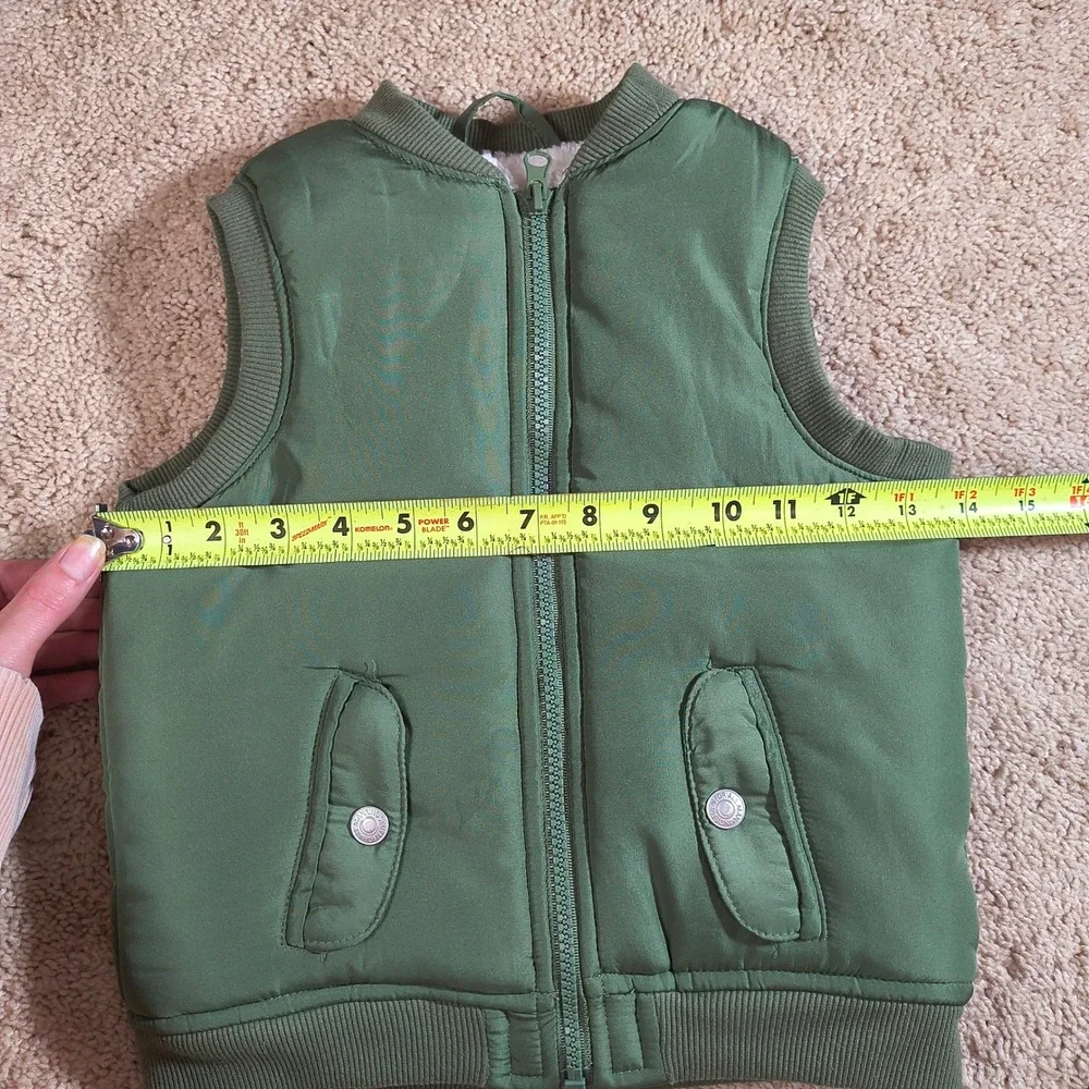 7 For All Mankind Kids Olive Green Puffer Vest Sherpa‎ Lined Bomber Style 3T